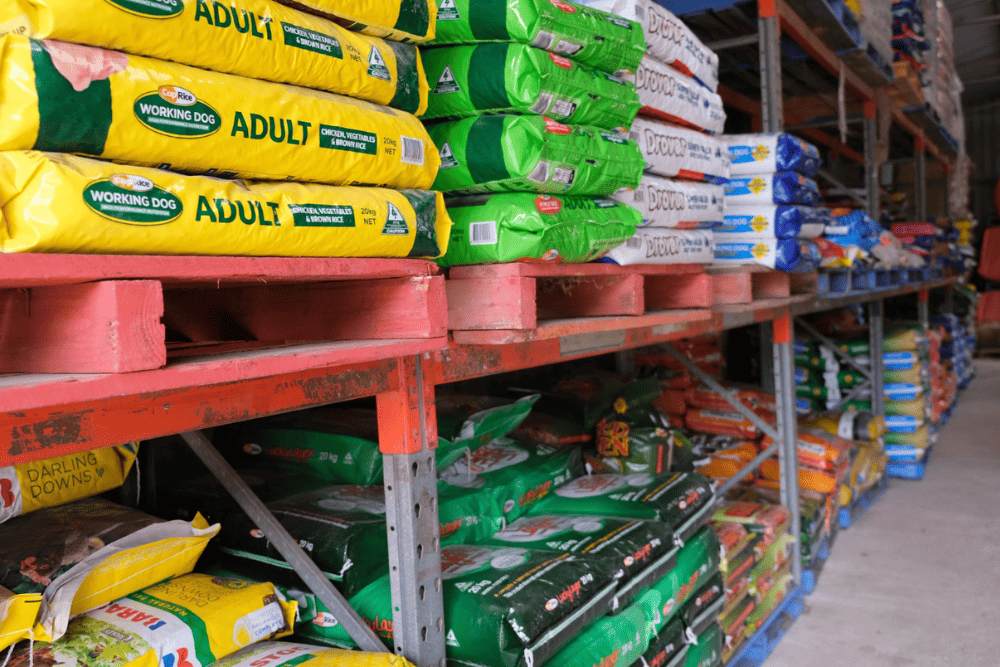 A bag of stock feed for animals, livestock, and pets at Murrumbateman Rural Supplies, a local business serving the Murrumbateman, Hall, and Sutton communities